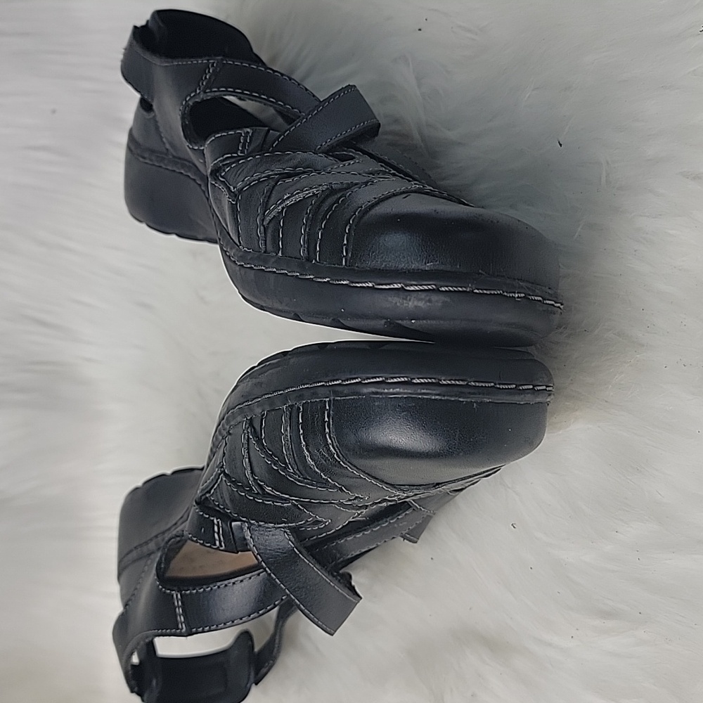 CLARKS Cora Dream Black Braided‎ Cut Out Comfort Cottage Preppy Sandal Shoes 8.5 - Picture 7 of 13